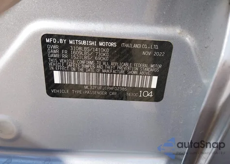 2023 Mitsubishi Mirage G4 Black Edition/Es/Le z USA, uszkodzony, nr VIN ML32FUFJ1PHF02385